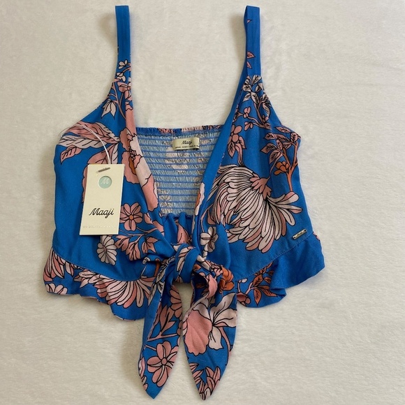 Maaji Floret Kelsey Cover-Up Top, Blue/Orange/Pink Floral, Medium, NWT - Picture 8 of 16